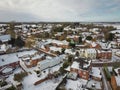 Drone view of an English village after snowfall. Royalty Free Stock Photo