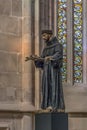 View of the statue of Francis of Assisi inside the Gothic church on the Monastery of Batalha, Mosteiro da Batalha, literally the Royalty Free Stock Photo