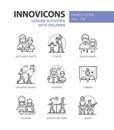 Leisure activities for children - line design style icons set