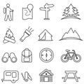 Leisure, camping, recreation and outdoor activities line icon set Royalty Free Stock Photo