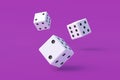 Leisure entertainment for the whole family. Falling dice cubes on violet background