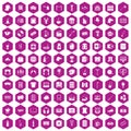 100 leisure icons hexagon violet
