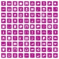 100 leisure icons set grunge pink