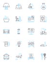 Leisure journey linear icons set. Vacation, Adventure, Relaxation, Exploration, Escape, Getaway, Excursion line vector