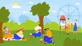 Leisure at outdoor nature, people character in park vector illustration. Woman man person in summer cartoon activity
