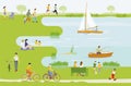 Leisure and recreation at the lake illustration,