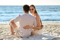 happy couple hugging on summer beach Royalty Free Stock Photo