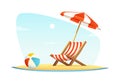 Leisure or rest at sea. Vacation and travel concept. Beach umbrella and beach chair on sea coast Royalty Free Stock Photo