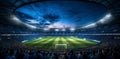 sport world game football light goal soccer green arena stadium. Generative AI. Royalty Free Stock Photo