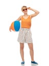 Smiling teenage girl in sunglasses with beach ball Royalty Free Stock Photo