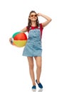 Smiling teenage girl in sunglasses with beach ball Royalty Free Stock Photo