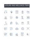 Leisure and wellness trips line icons collection. Target, Objective, Goal, Ambition, Intention, Purpose, Destination