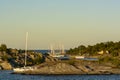 Leisureboats moored to cliffs HuvudskÃÂ¤r Stockholm achipelago