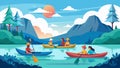 A leisurely kayaking excursion through calm waters with guests taking in the stunning scenery and reconnecting with Royalty Free Stock Photo
