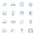 Leisurely stroll linear icons set. Amble, Saunter, Meander, Ramble, Wander, Jaunt, Promenade line vector and concept