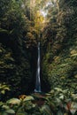 Leke Leke waterfall in tropical jungle and alone woman in bikini in Bali, Indonesia Royalty Free Stock Photo