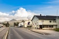 The road Storgata, the main street to the city centre in Leknes, Norway Royalty Free Stock Photo