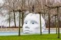 Lelystad, Netherlands - January 09, 2020. Big statue of white head with blue eyes