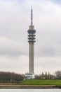 Lelystad, Netherlands - January 09, 2020. Tower by the coast of Alticom datacenter