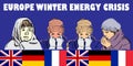 Hand drawn illustration of cold people expression, europe winter energy crisis.