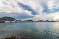 Leme And Copacabana Beach in rio de janeiro overlooking the sugar loaf on the sunset Royalty Free Stock Photo
