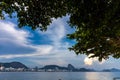 Leme And Copacabana Beach in rio de janeiro overlooking the sugar loaf on the sunset Royalty Free Stock Photo
