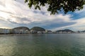 Leme And Copacabana Beach in rio de janeiro overlooking the sugar loaf on the sunset Royalty Free Stock Photo