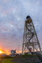 Lemmer Lighthouse in Netherlands against colorful evening sky