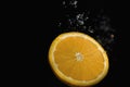 Lemon slice with air bubbles on top and black background Royalty Free Stock Photo