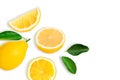 Yellow lemon lime fruit with slice and green leaves Royalty Free Stock Photo