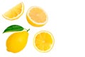 Yellow lemon lime fruit with slices and green leaves isolated on white Royalty Free Stock Photo