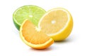 Citrus fruit sliced  orange, lime, lemon  isolated on white background. Royalty Free Stock Photo