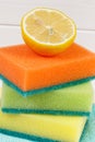 Lemon as natural detergents and accessories for cleaning home, household duties concept Royalty Free Stock Photo