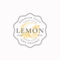 Lemon Badge or Logo Template. Hand Drawn Lemons with Leaves Sketch with Retro Typography and Borders. Vintage Premium