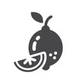 Lemon black vector icon. Simple fruit symbol with leaf.