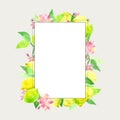 Lemon blooming. Label, card, background with frame. Vector water