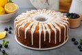 Lemon blueberry pound cake with powder sugar glaze Royalty Free Stock Photo