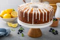 Lemon blueberry pound cake with powder sugar glaze