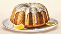 Lemon bundt cake with poppy seeds. 3D illustration.