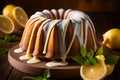 Lemon Bundt Cake on Rustic Wooden Backdrop