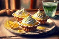 lemon cake delicious tartlet muffins with cream on plates