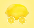 Lemon car concept, car with wheels made of lemon isolated Royalty Free Stock Photo