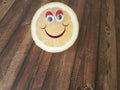 Lemon cartoon eyes on wooden, children`s menu,