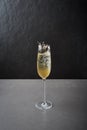 Lemon champagne cocktail on dark stone table. Royalty Free Stock Photo