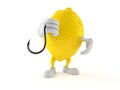 Lemon character holding fishing hook