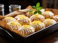 Lemon cheese cookies packed in a box, lemon flavored cookies with a crunchy texture, covered in lemon frosting delicious Royalty Free Stock Photo