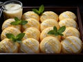 Lemon cheese cookies packed in a box, lemon flavored cookies with a crunchy texture, covered in lemon frosting delicious Royalty Free Stock Photo