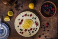 Lemon cheesecake with berries Royalty Free Stock Photo