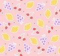 Lemon, Cherry and Grape Fruit Background Pattern. Vector Royalty Free Stock Photo