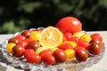 Lemon and cherry tomatoes in different colors